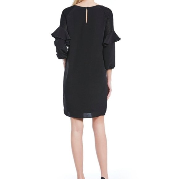 H Halston Black Dress with Lace Shoulders Size M - Picture 2 of 15